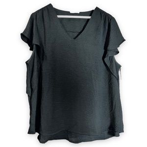 Dex Black V Neck Scallop Layered Sleeve Textured Tunic Blouse Plus Size 2X